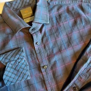 Thomas Dean Mens Long Sleeve Purple & Black Plaid Dress Shirt Flip Cuff Size XXL